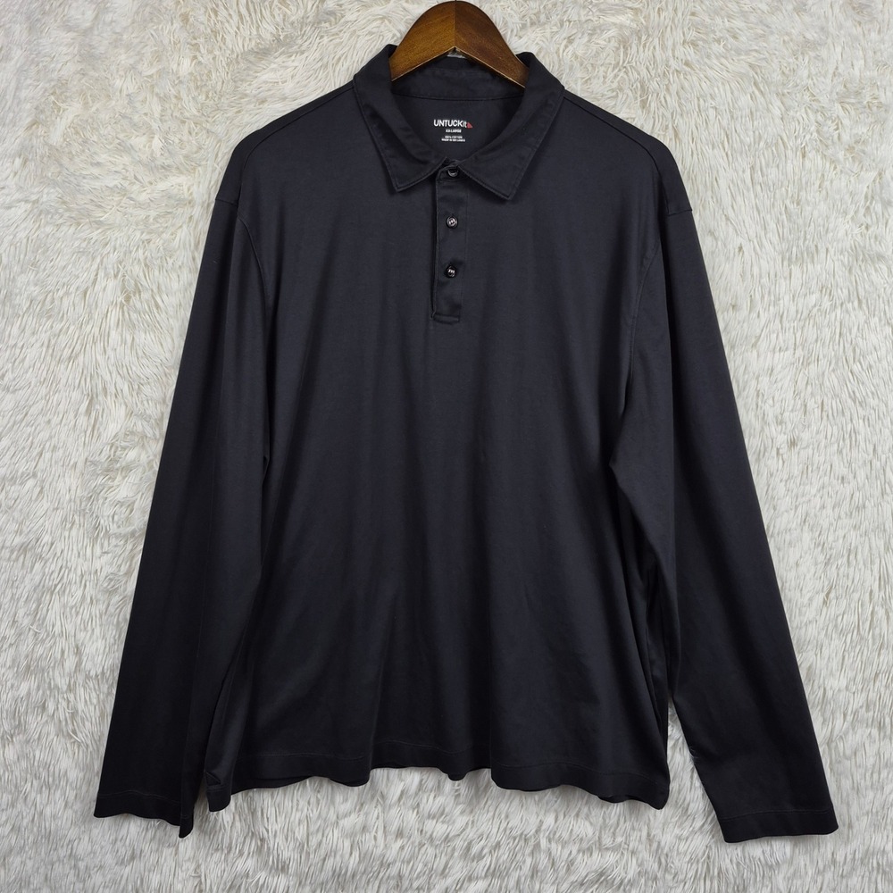 UNTUCKit Damaschino Mens XXL Black Long Sleeve Cotton Polo Shirt Reg Fit